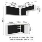 Armário de Cozinha Completa de Canto 349cm Branco/Preto Glamy Madesa 07
