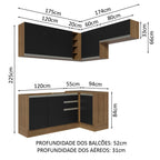 Armário de Cozinha Completa de Canto 349cm Rustic/Preto Glamy Madesa 07