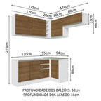 Armário de Cozinha Completa de Canto 349cm Branco/Rustic Glamy Madesa 07