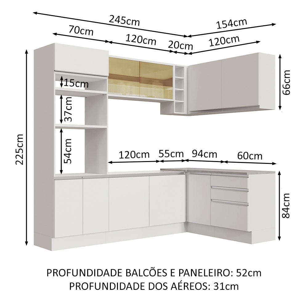 Armário de Cozinha Completa de Canto 399cm Branco Glamy Madesa 02