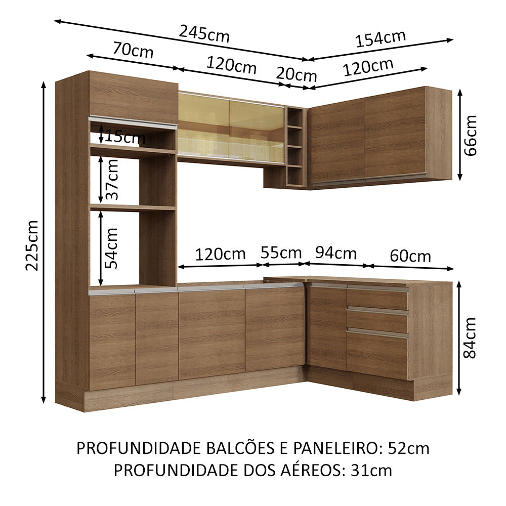 Armário de Cozinha Completa de Canto 399cm Rustic Glamy Madesa 02
