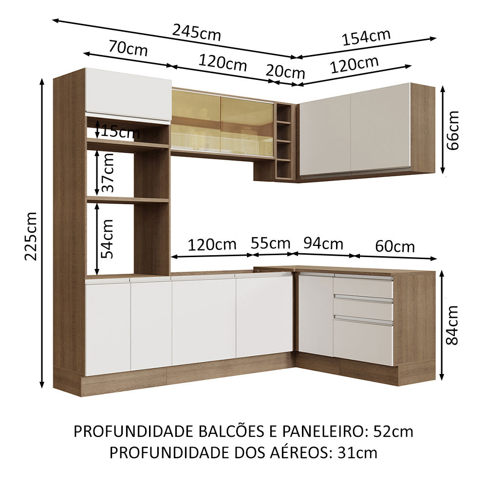 Armário de Cozinha Completa de Canto 399cm Rustic Branco Glamy Madesa 02