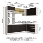 Armário de Cozinha Completa de Canto 399cm Branco Preto Glamy Madesa 02