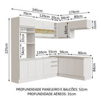 Armário de Cozinha Completa de Canto 419cm Branco Glamy Madesa 01