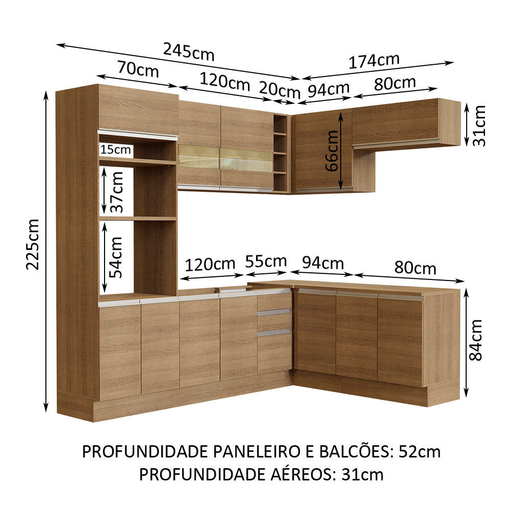 Armário de Cozinha Completa de Canto 419cm Rustic Glamy Madesa 01