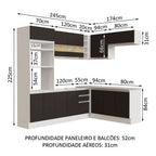 Armário de Cozinha Completa de Canto 419cm Branco/Preto Glamy Madesa 01