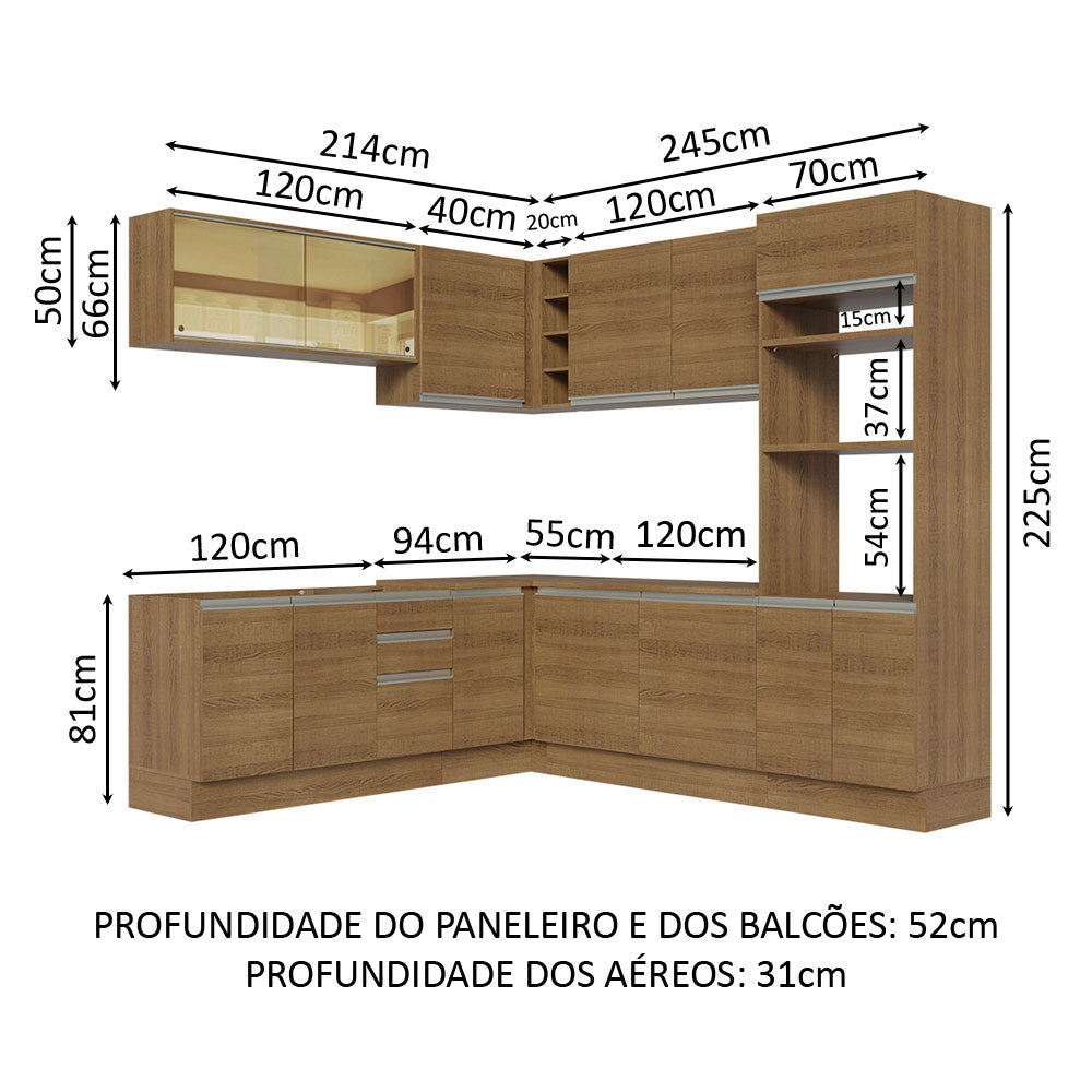 Armário de Cozinha Completa de Canto 459cm Rustic Glamy Madesa 01