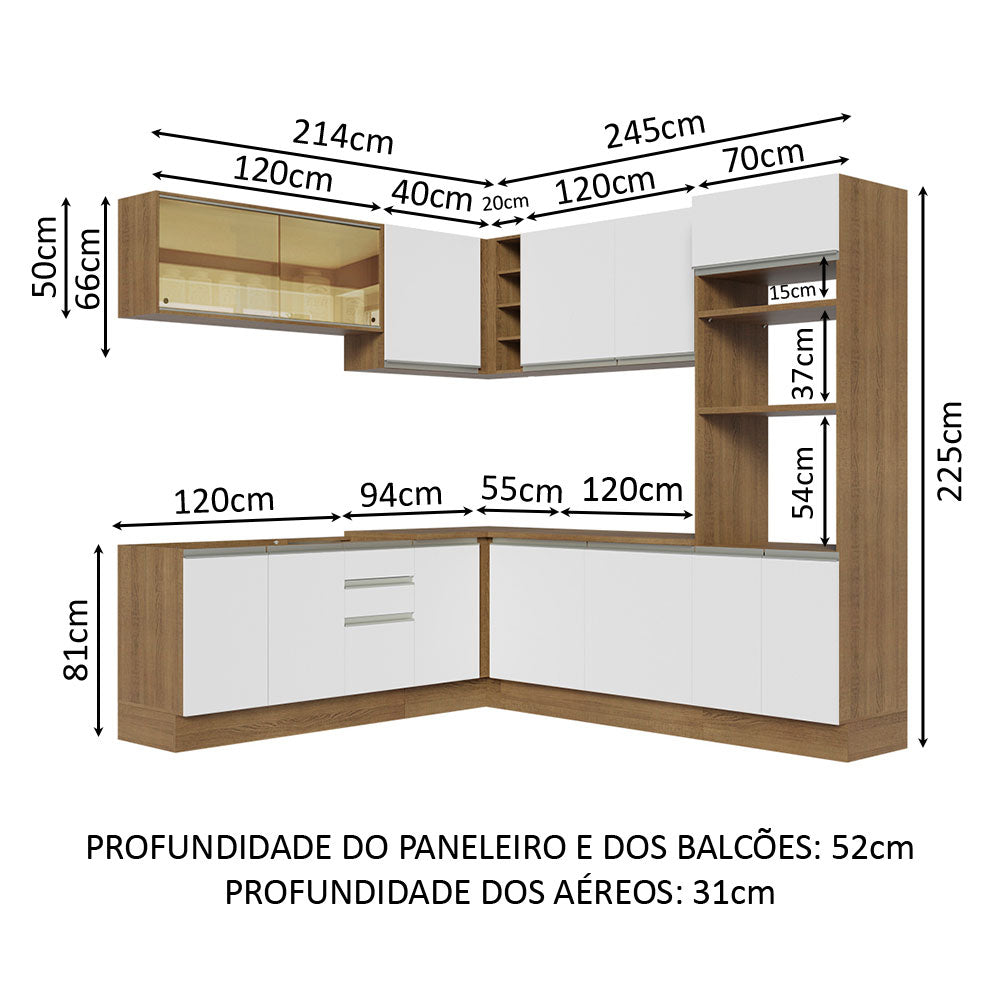 Armário de Cozinha Completa de Canto 459cm Rustic Branco Glamy Madesa 01