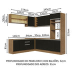 Armário de Cozinha Completa de Canto 459cm Rustic Preto Glamy Madesa 01