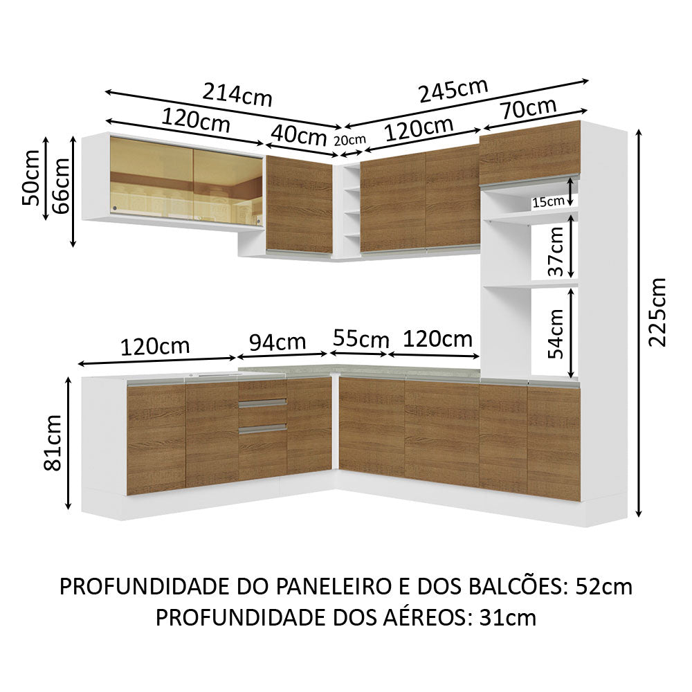 Armário de Cozinha Completa de Canto 459cm Branco Rustic Glamy Madesa 01