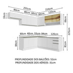 Armário de Cozinha Completa de Canto 469cm Branco Glamy Madesa 01