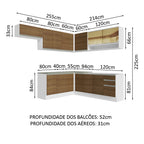 Armário de Cozinha Completa de Canto 469cm Branco/Rustic Glamy Madesa 01