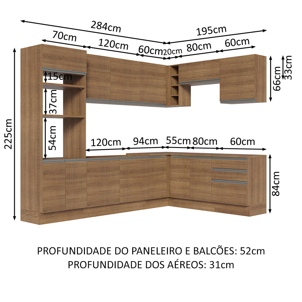 Armário de Cozinha Completa de Canto 479cm Rustic Glamy Madesa 01
