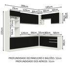 Armário de Cozinha Completa de Canto 479cm Branco Preto Glamy Madesa 01