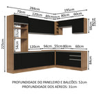 Armário de Cozinha Completa de Canto 479cm Rustic Preto Glamy Madesa 01