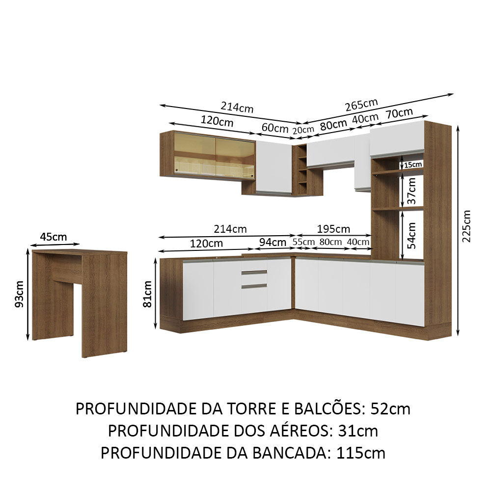 Armário de Cozinha Completa de Canto 504cm Rustic/Branco Glamy Madesa 01
