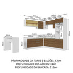 Armário de Cozinha Completa de Canto 504cm Branco/Rustic Glamy Madesa 01
