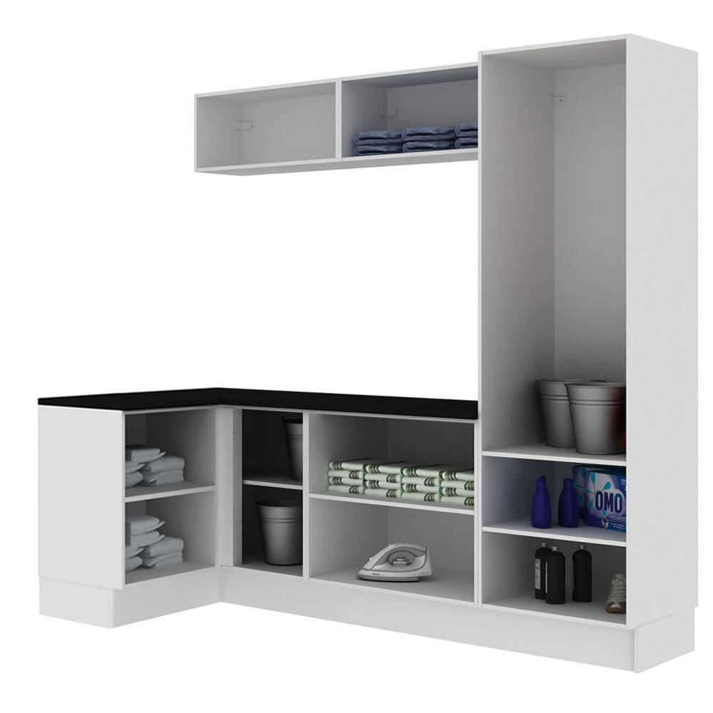 Kit Área De Serviço Madesa Acordes 100% MDF com Armário e Balcão de Canto Portas Branco Brilho