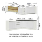 Armário de Cozinha Completa de Canto 100% MDF 389cm Frentes Branco Brilho Acordes Madesa 02