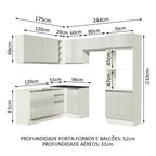 Armário de Cozinha Completa de Canto 100% MDF 419cm Frentes Branco Brilho Acordes Madesa 01