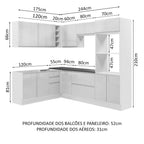 Armário de Cozinha Completa de Canto 100% MDF 419cm Frentes Branco Brilho Acordes Madesa 03