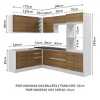 Armário de Cozinha Completa de Canto 100% MDF 419cm Branco/Rustic Acordes Madesa 03