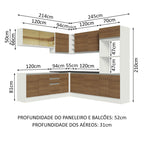 Armário de Cozinha Completa de Canto 100% MDF 459cm Branco/Rustic Acordes Madesa 01