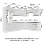 Armário de Cozinha Completa de Canto 100% MDF 479cm Frentes Branco Brilho Acordes Madesa 03
