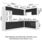 Armário de Cozinha Completa de Canto 100% MDF 479cm Branco/Preto Acordes Madesa 03