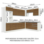 Armário de Cozinha Completa de Canto 100% MDF 479cm Branco/Rustic Acordes Madesa 03