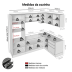 Armário de Cozinha Completa de Canto 416 x 60 cm Branco/Preto Lux Madesa 01
