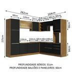 Armário de Cozinha Completa de Canto 526 x 60 cm Rustic/Preto Lux Madesa 01