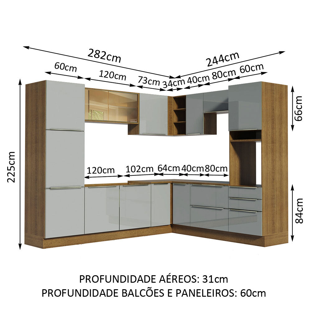 Armário de Cozinha Completa de Canto 526cm Rustic/Cinza Lux Madesa 01