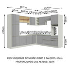 Armário de Cozinha Completa de Canto 546 x 60 cm Branco/Cinza Lux Madesa 01