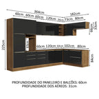 Armário de Cozinha Completa de Canto 546cm Rustic/Preto Lux Madesa 05