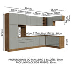 Armário de Cozinha Completa de Canto 546cm Rustic/Cinza Lux Madesa 05