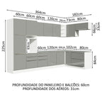 Armário de Cozinha Completa de Canto 546 x 60 cm Branco/Cinza Lux Madesa 05