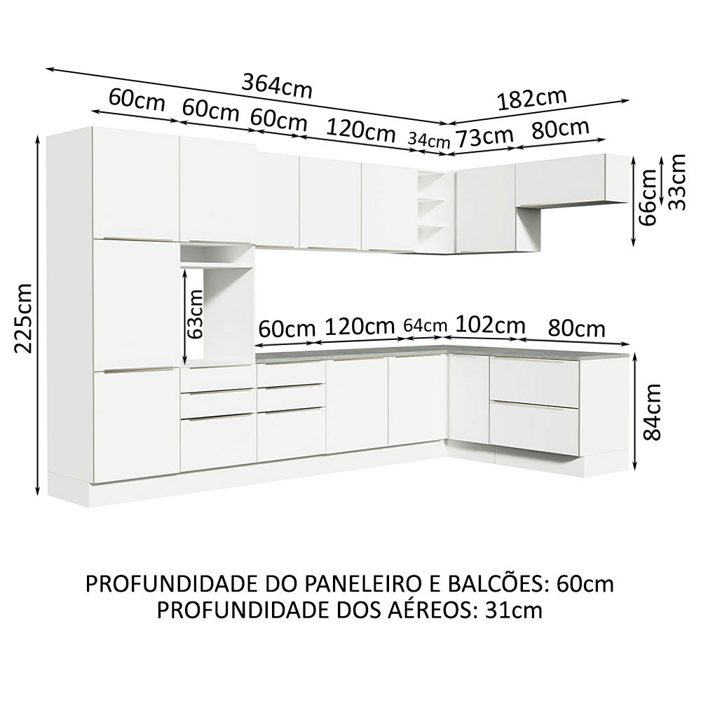 Armário de Cozinha Completa de Canto 546 x 60 cm Branco Veludo Lux Madesa 05