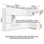 Armário de Cozinha Completa de Canto 546 x 60 cm Branco Veludo Lux Madesa 05