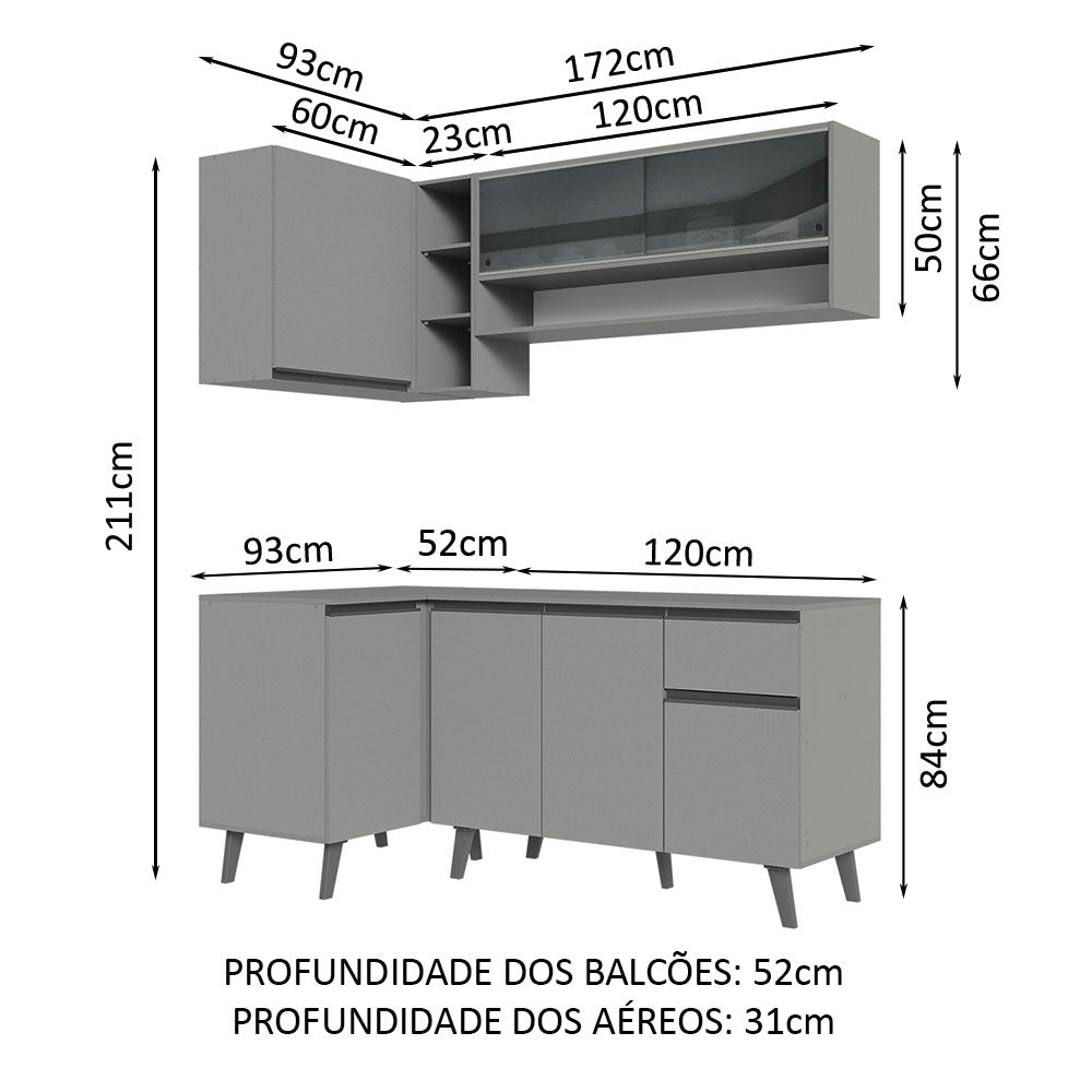 Armário de Cozinha Completa de Canto 265cm Cinza Nice Madesa 01