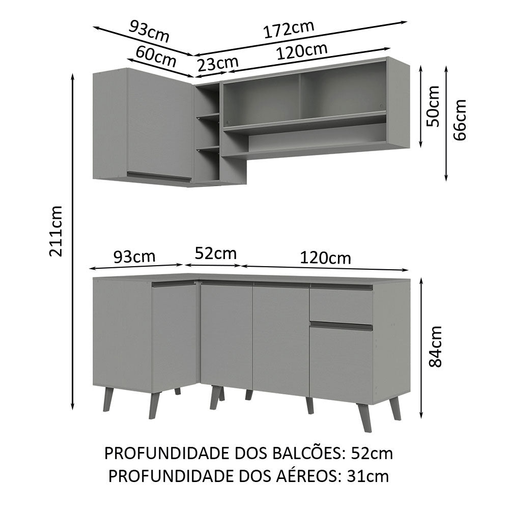 Armário de Cozinha Completa de Canto 265cm Cinza Nice Madesa 02