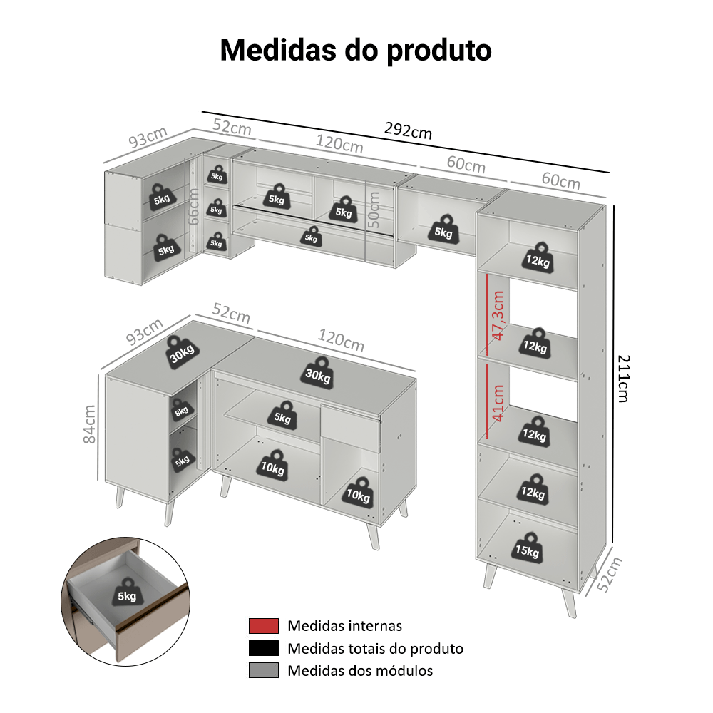 Armário de Cozinha Completa de Canto 385cm Crema Nice Madesa 03