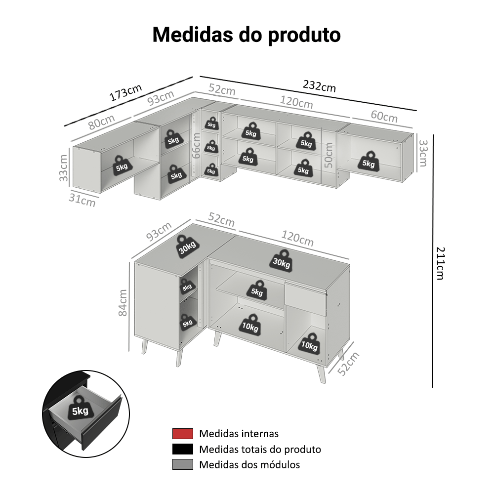 Armário de Cozinha Completa de Canto 405 cm Preto Nice Madesa 02