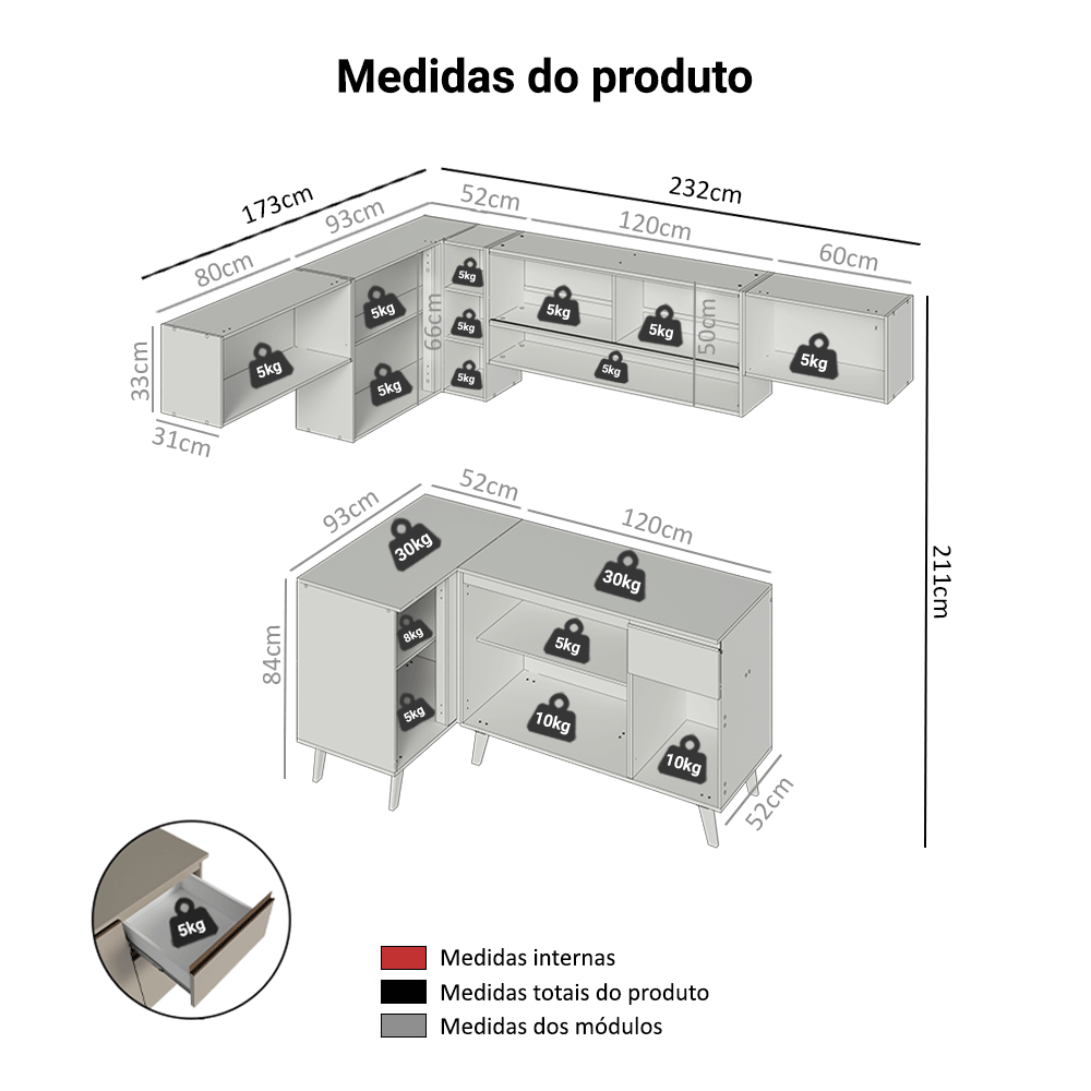 Armário de Cozinha Completa de Canto 405 cm Crema Nice Madesa 06
