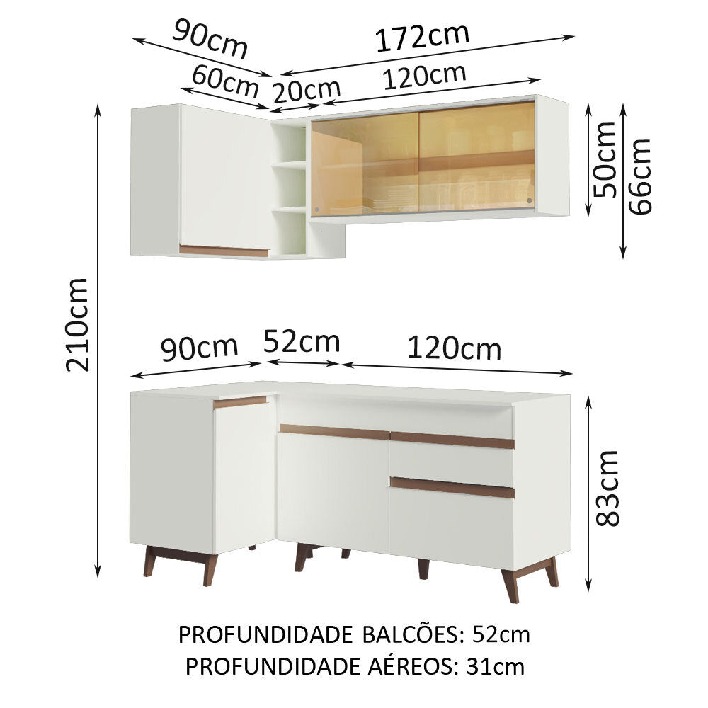 Armário de Cozinha Completa de Canto 262cm Branco Reims Madesa 01
