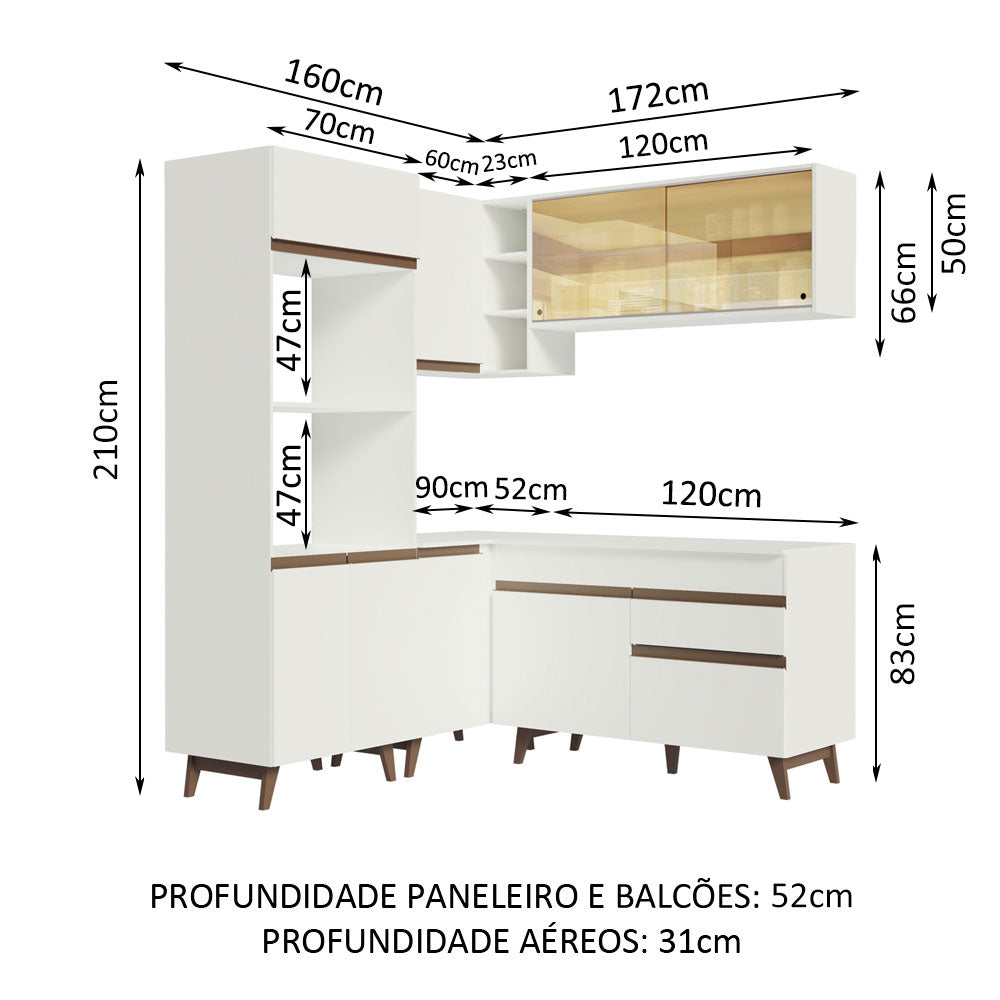 Armário de Cozinha Completa de Canto 332cm Branco Reims Madesa 01