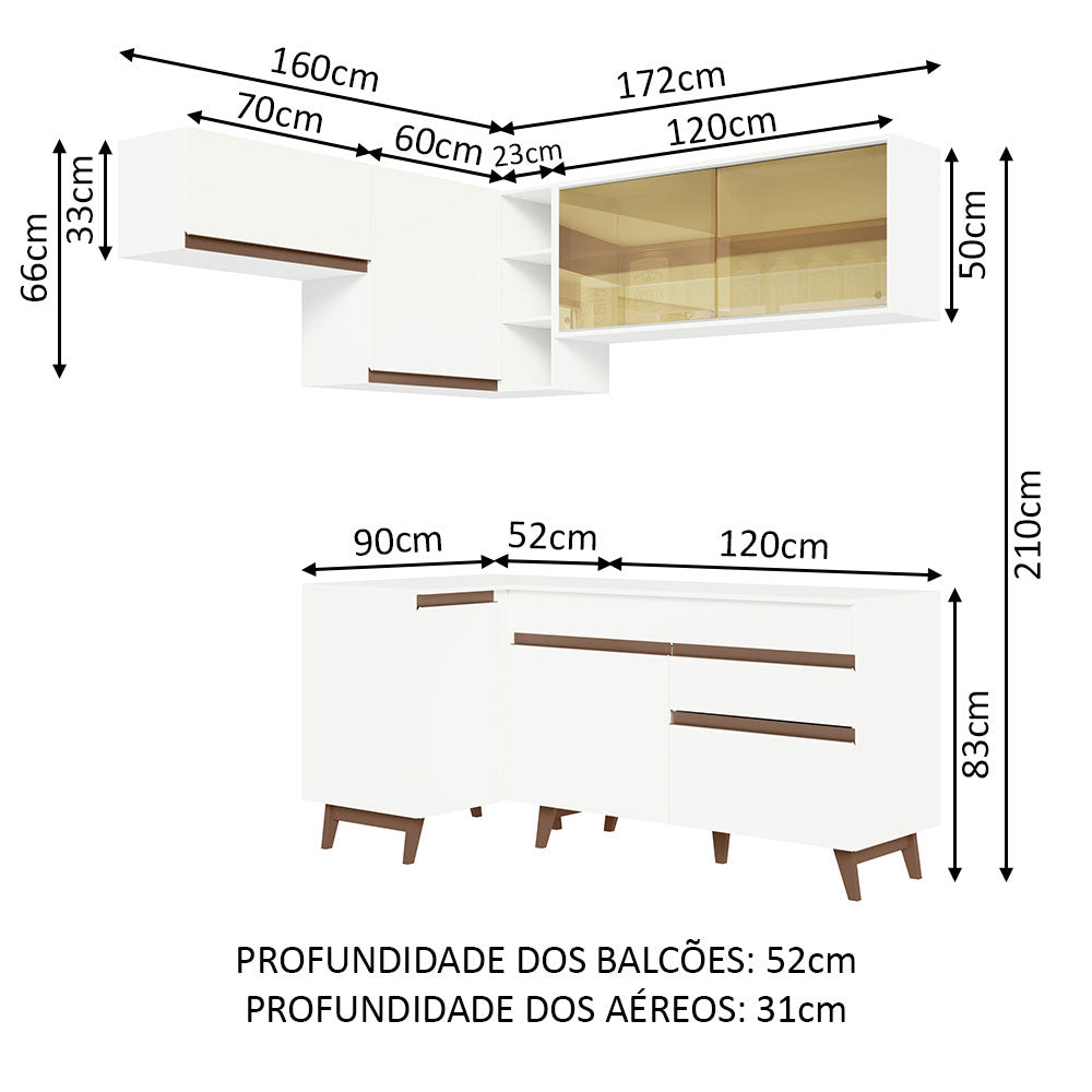 Armário de Cozinha Completa de Canto 332cm Branco Reims Madesa 03