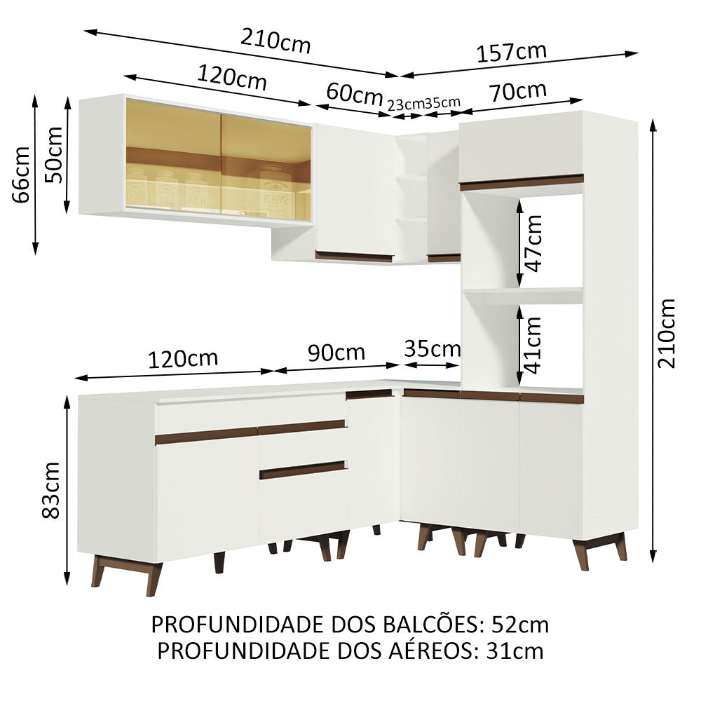 Armário de Cozinha Completa de Canto 367cm Branco Reims Madesa 01