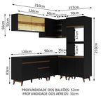Armário de Cozinha Completa de Canto 367cm Preto Reims Madesa 01