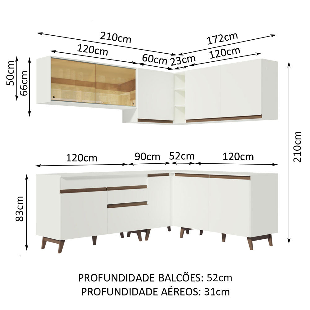Armário de Cozinha Completa de Canto 382cm Branco Reims Madesa 01
